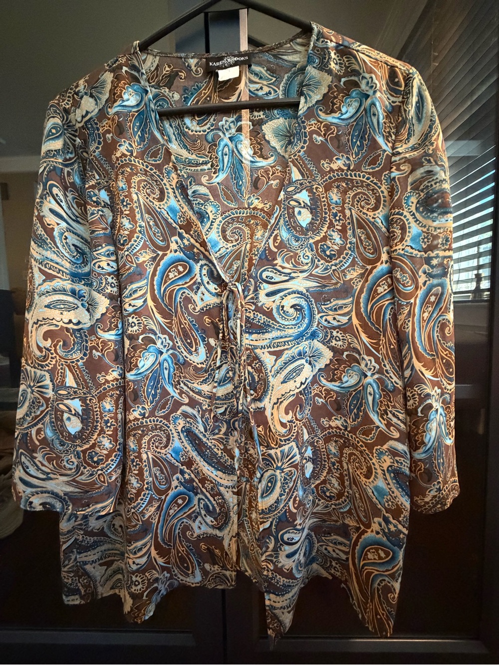 Vintage Karen Brooks & Blue Paisley Tie-Front Blouse